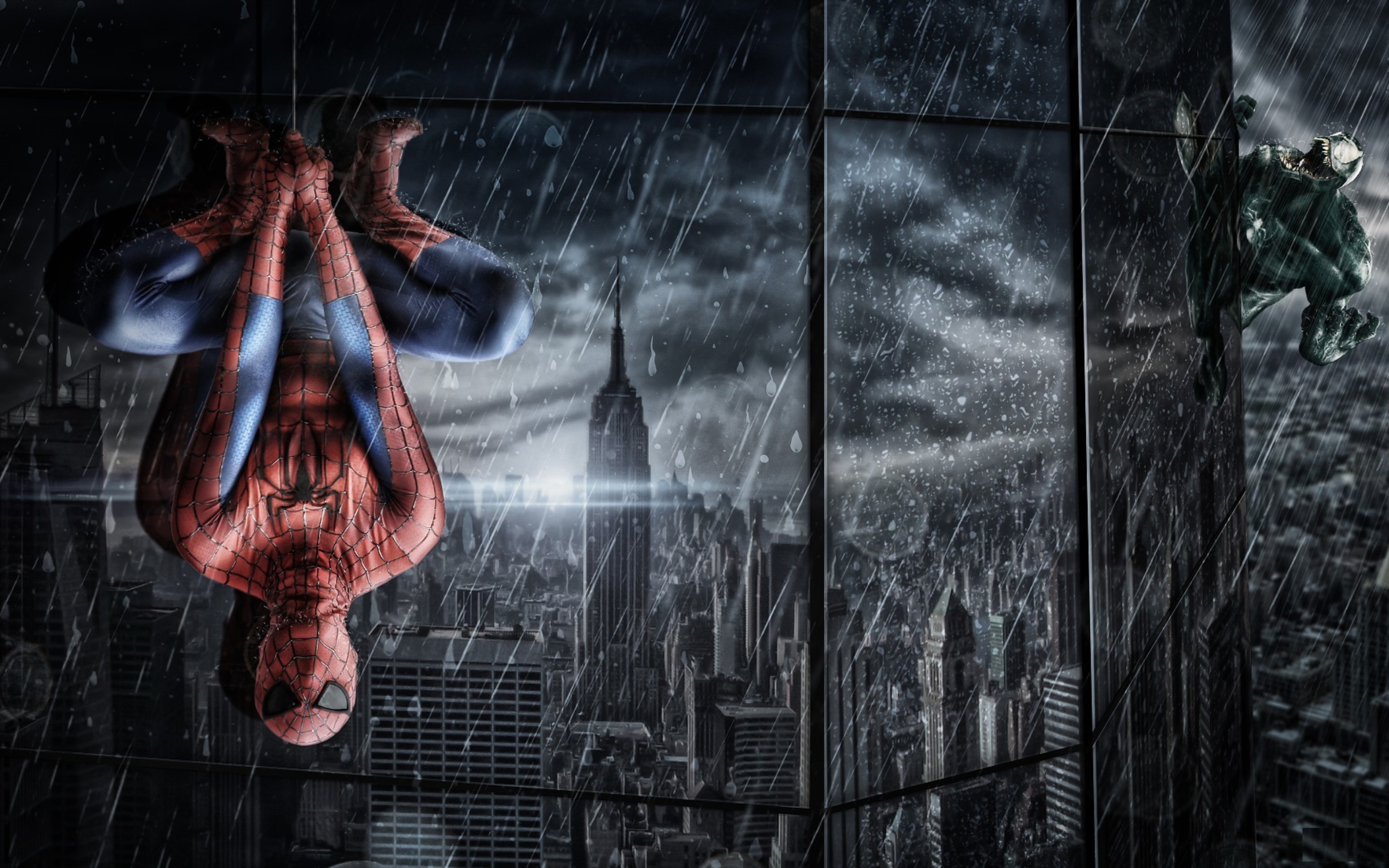 Обои Spiderman Under Rain 2560x1600