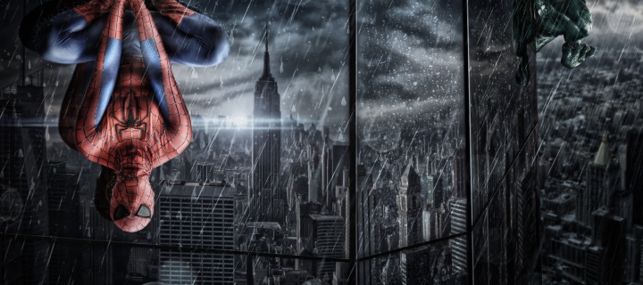 Fondo de pantalla Spiderman Under Rain 720x320