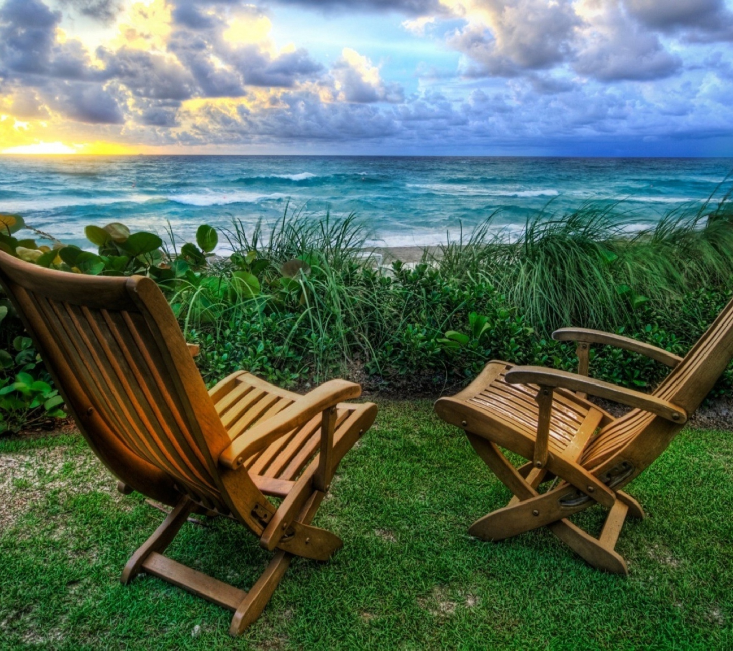 Обои Chairs With Sea View 1440x1280
