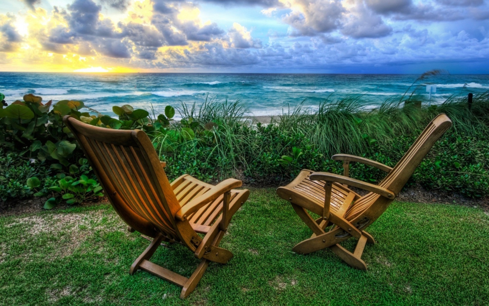 Chairs With Sea View wallpaper 1680x1050