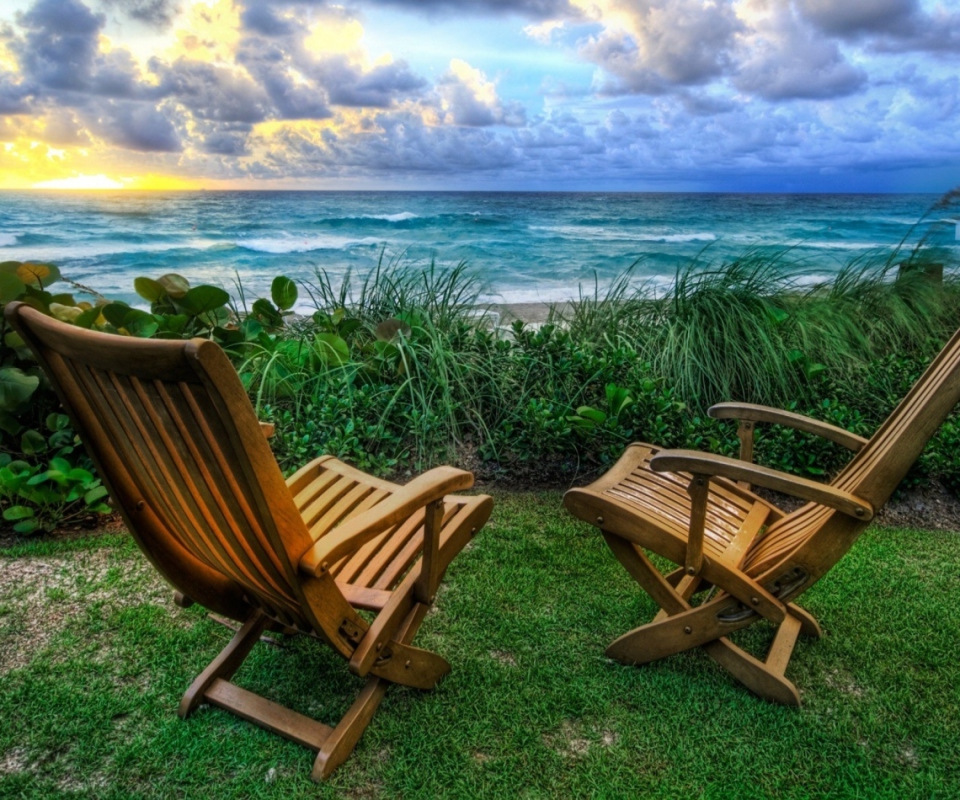 Обои Chairs With Sea View 960x800