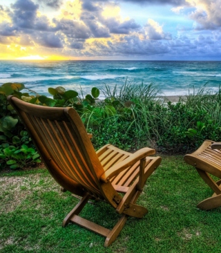Kostenloses Chairs With Sea View Wallpaper für Sharp 880SH