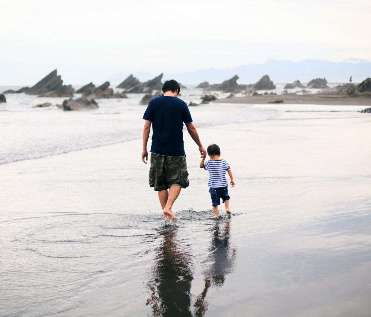 Father And Child Walking By Beach wallpaper 1200x1024