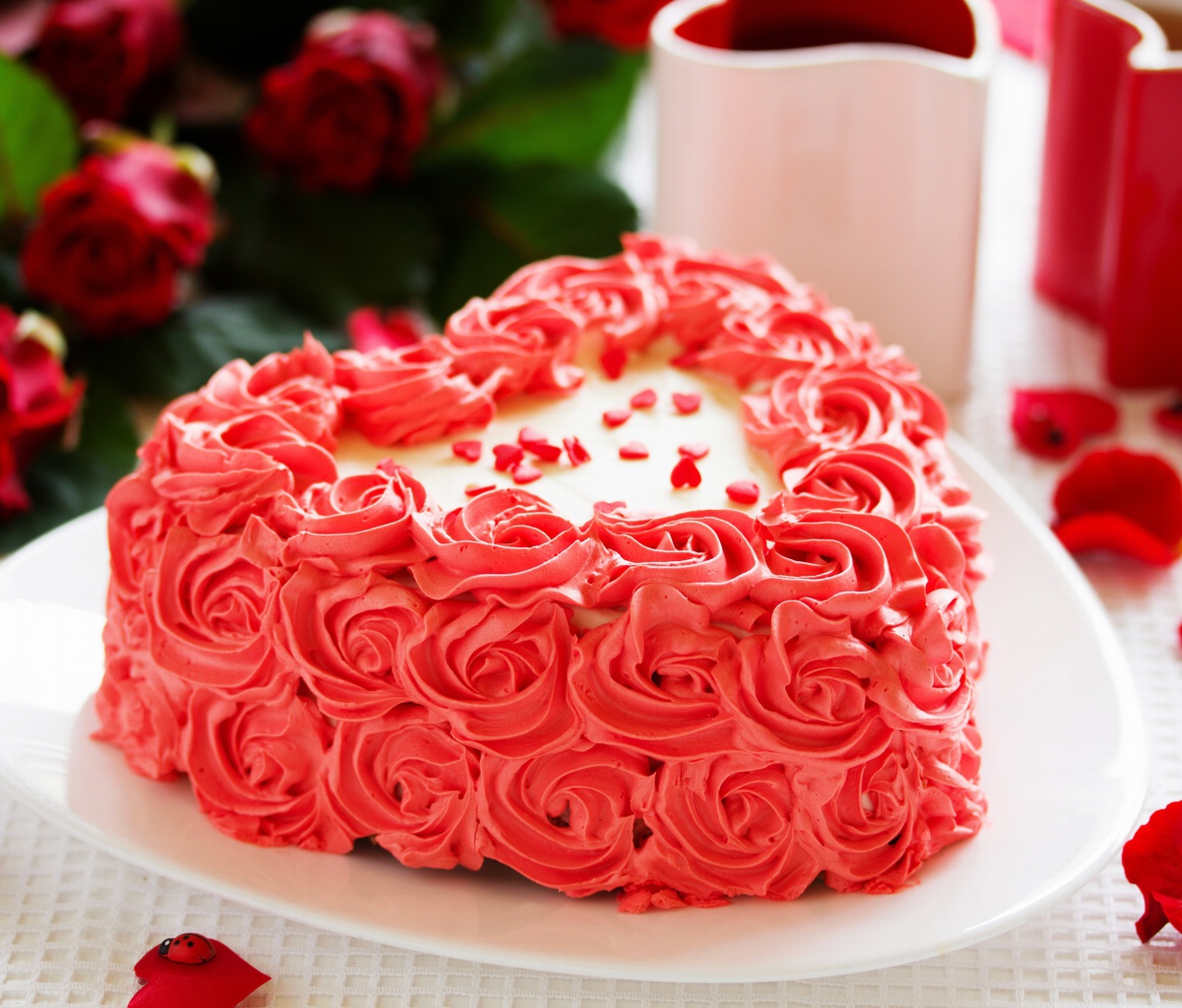 Das Sweet Red Heart Cake Wallpaper 1200x1024
