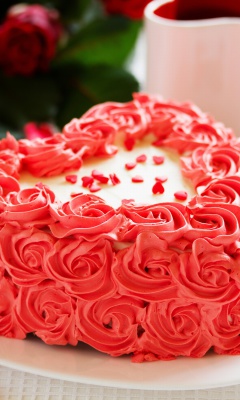 Das Sweet Red Heart Cake Wallpaper 240x400