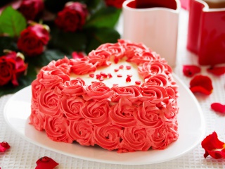 Das Sweet Red Heart Cake Wallpaper 320x240