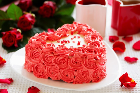 Das Sweet Red Heart Cake Wallpaper 480x320