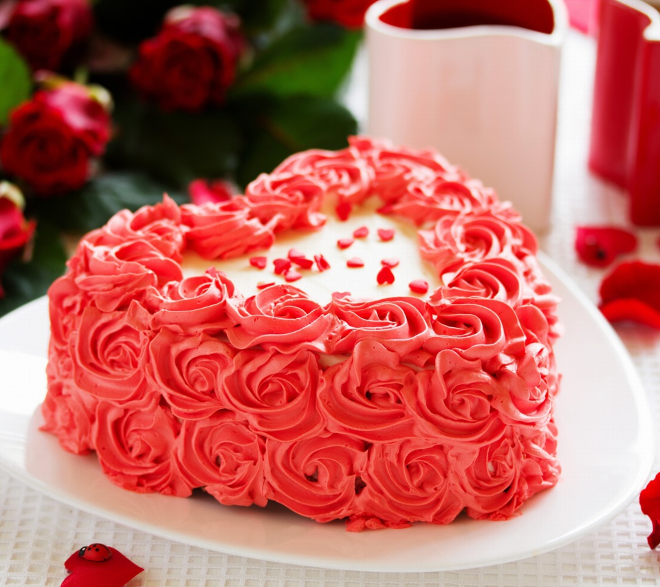 Das Sweet Red Heart Cake Wallpaper 960x854