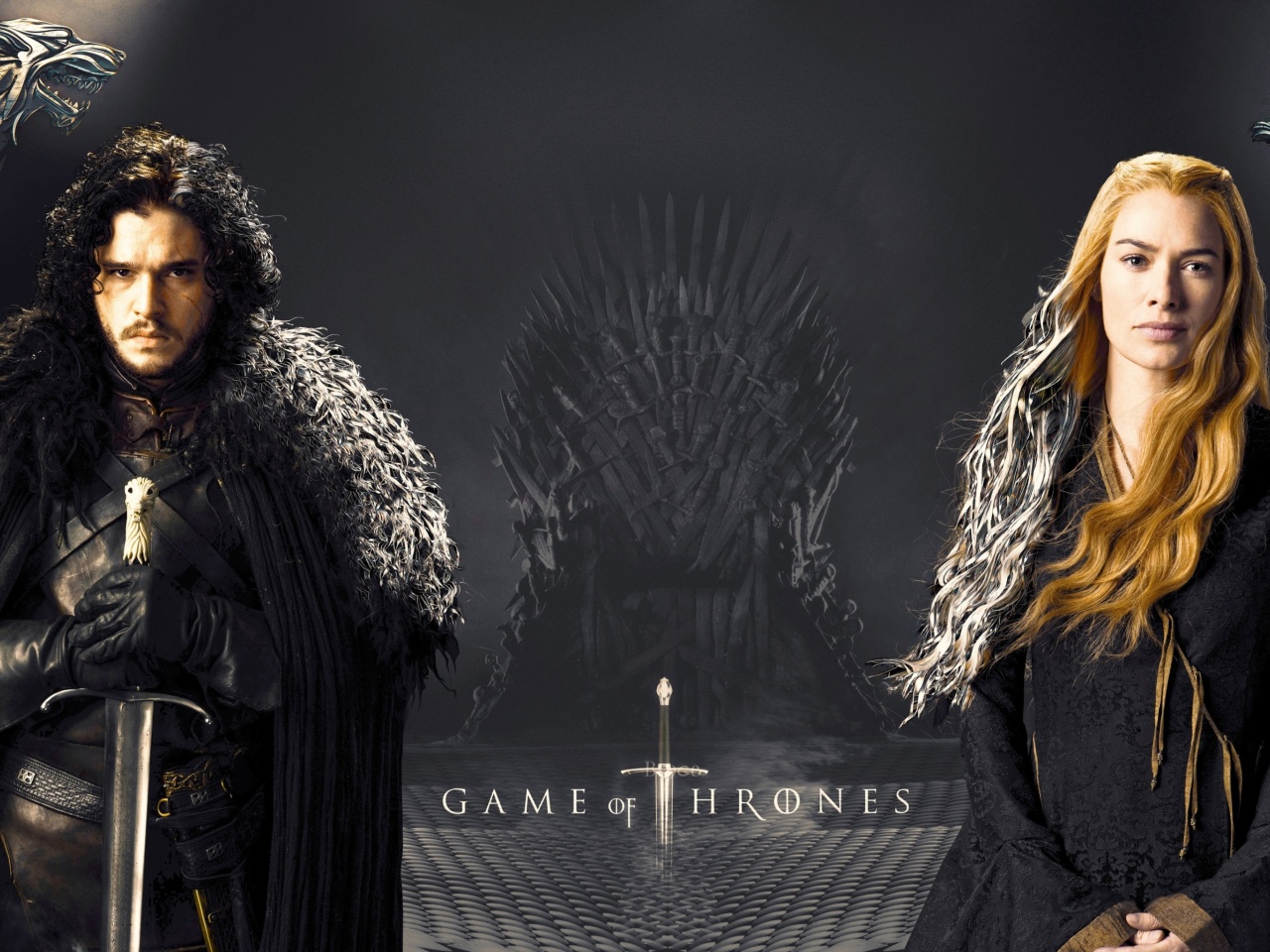 Обои Game Of Thrones actors Jon Snow and Cersei Lannister 1280x960