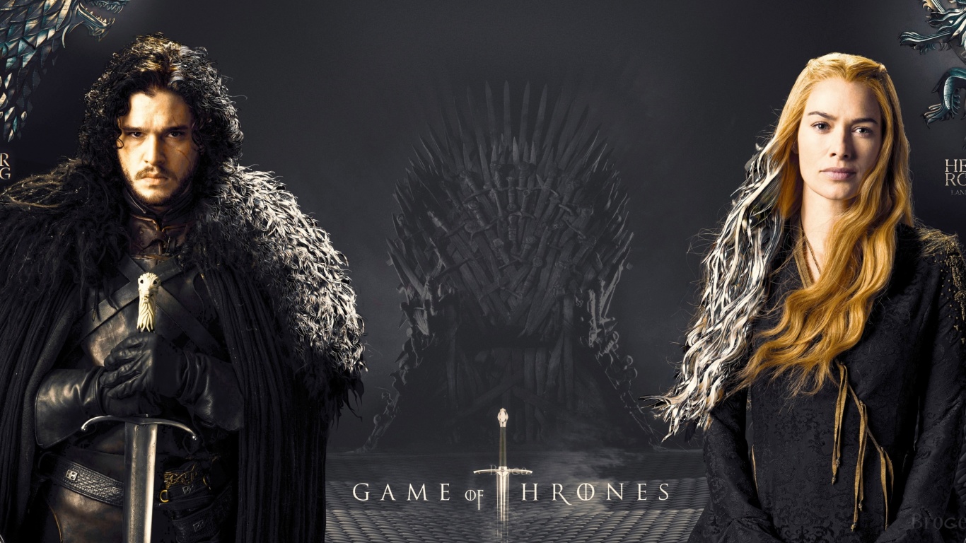 Обои Game Of Thrones actors Jon Snow and Cersei Lannister 1366x768