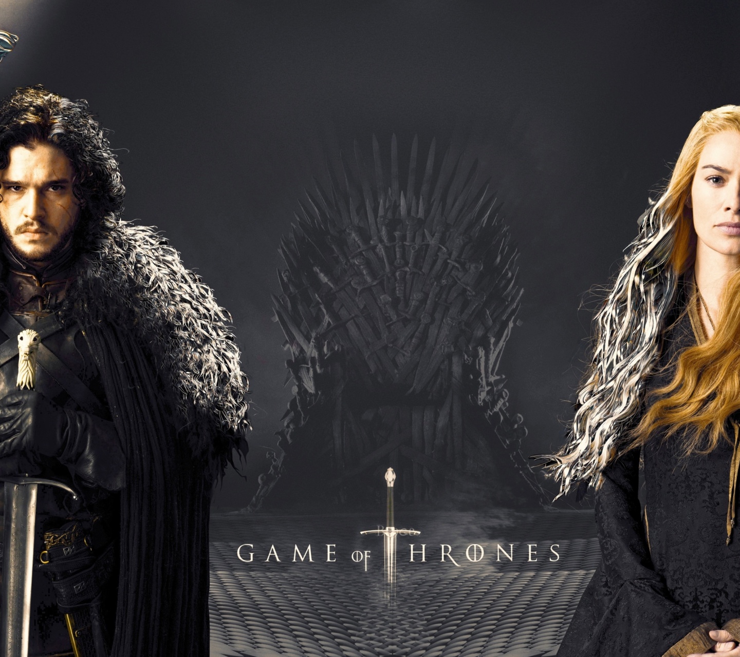 Обои Game Of Thrones actors Jon Snow and Cersei Lannister 1440x1280