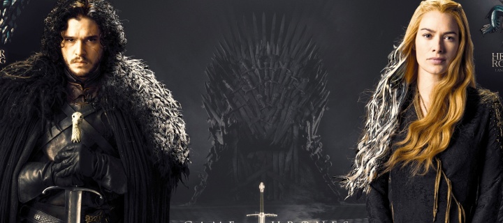 Обои Game Of Thrones actors Jon Snow and Cersei Lannister 720x320