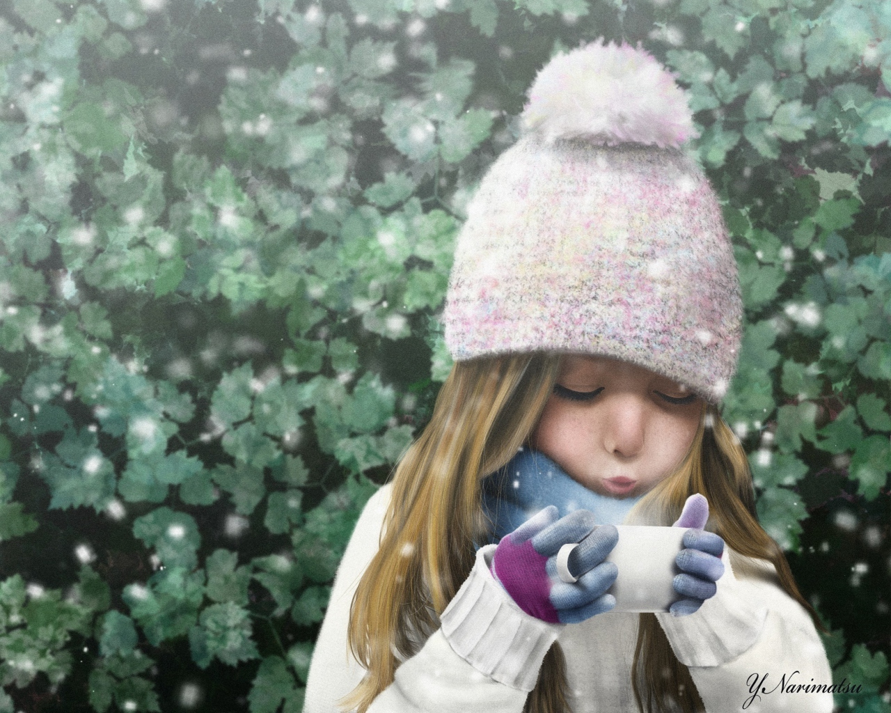 Girl With Cup Of Hot Tea Painting wallpaper 1280x1024