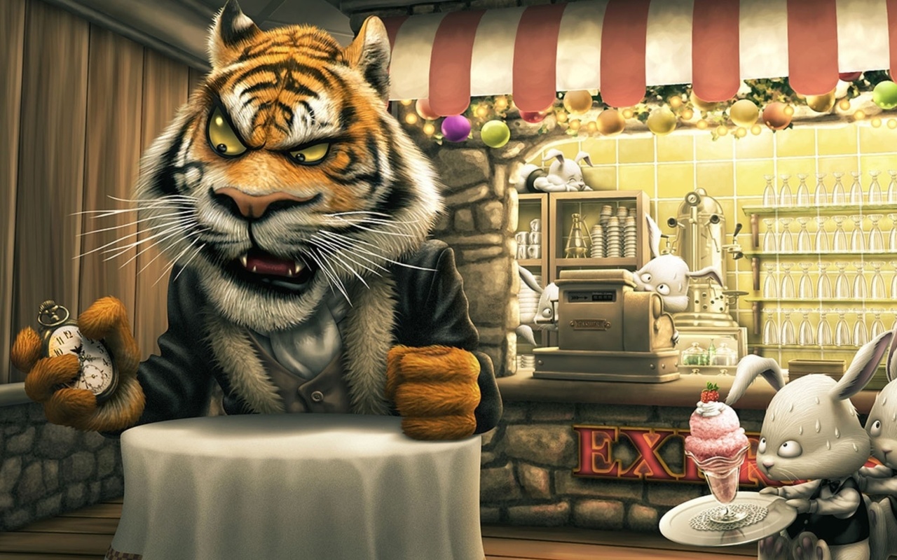 Bunnies and Tigers Funny wallpaper 1280x800