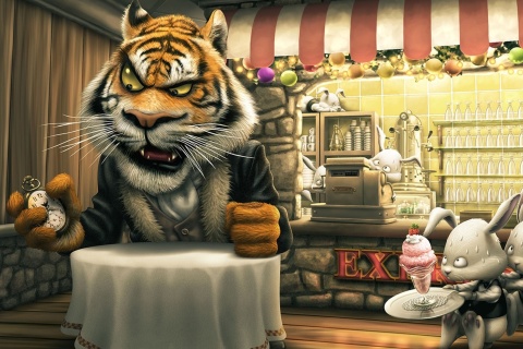 Bunnies and Tigers Funny wallpaper 480x320