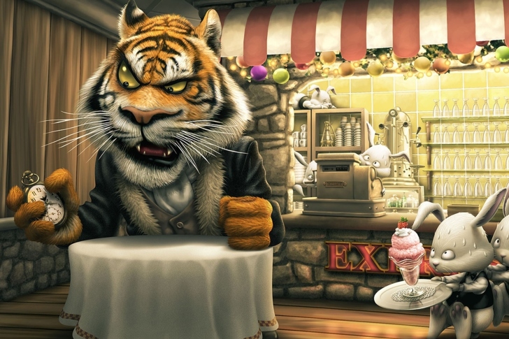 Bunnies and Tigers Funny wallpaper