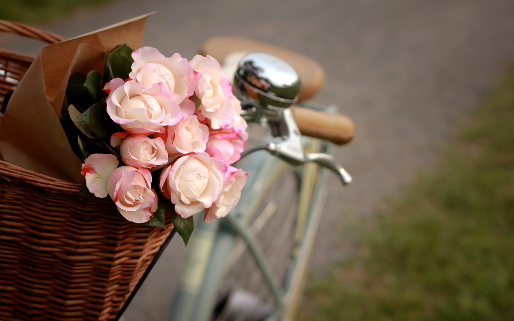 Das Pink Roses In Bicycle Basket Wallpaper 1680x1050