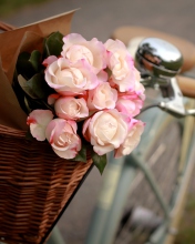 Das Pink Roses In Bicycle Basket Wallpaper 176x220