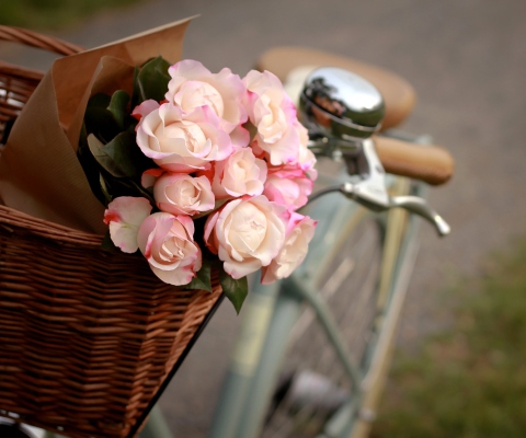 Screenshot №1 pro téma Pink Roses In Bicycle Basket 480x400