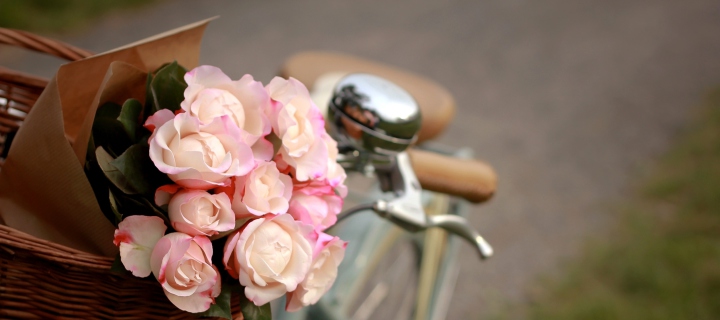 Screenshot №1 pro téma Pink Roses In Bicycle Basket 720x320