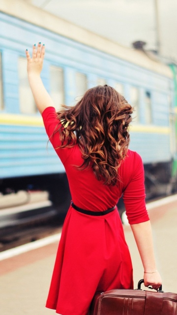 Girl traveling from train station wallpaper 360x640