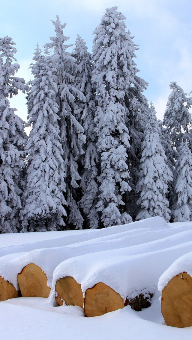 Firewood under snow wallpaper 640x1136