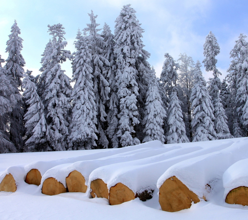 Das Firewood under snow Wallpaper 960x854