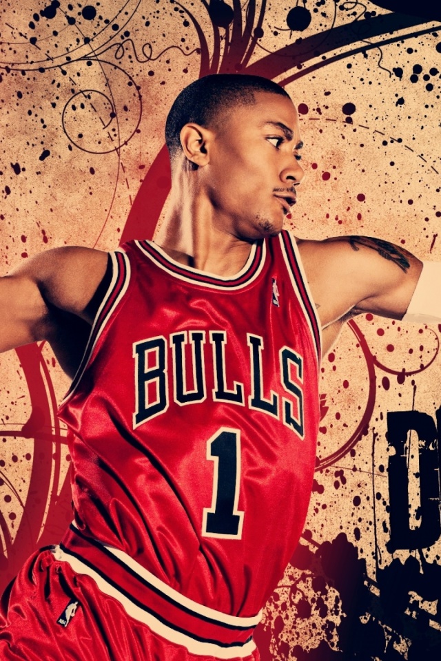 Das Derrick Rose in Chicago Bulls Wallpaper 640x960