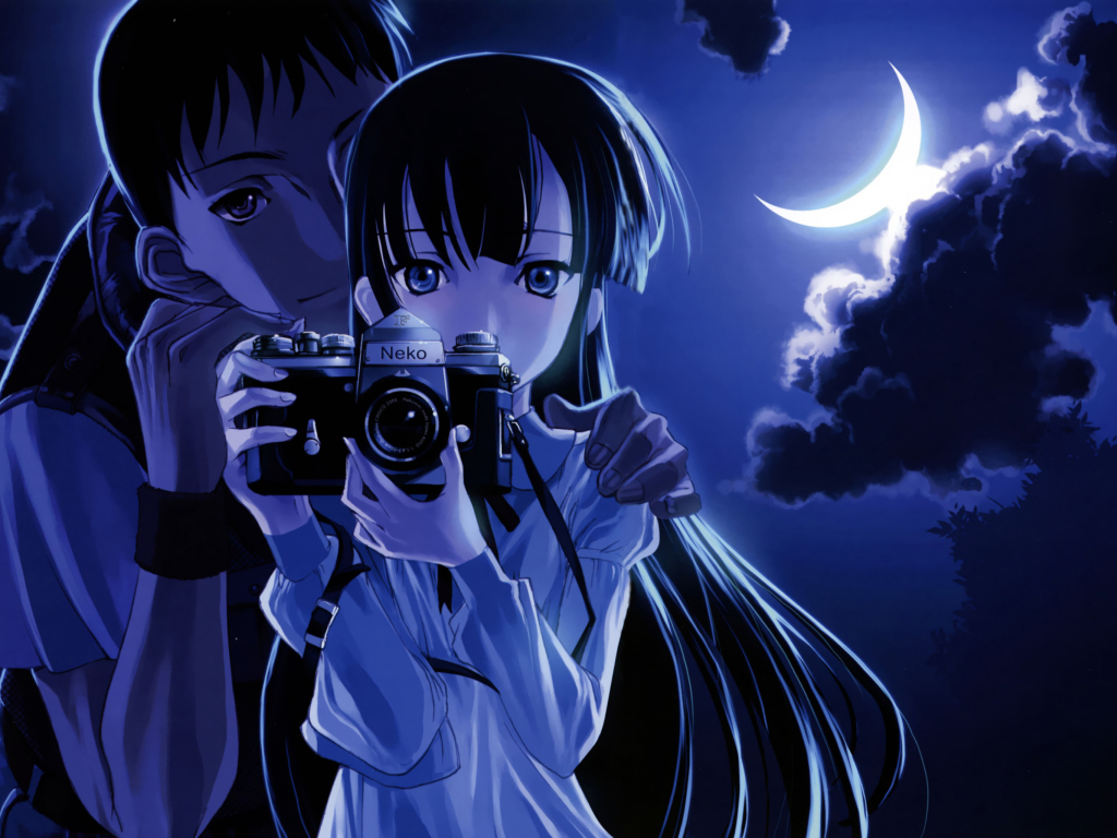 Das Anime Girl With Vintage Photo Camera Wallpaper 1024x768