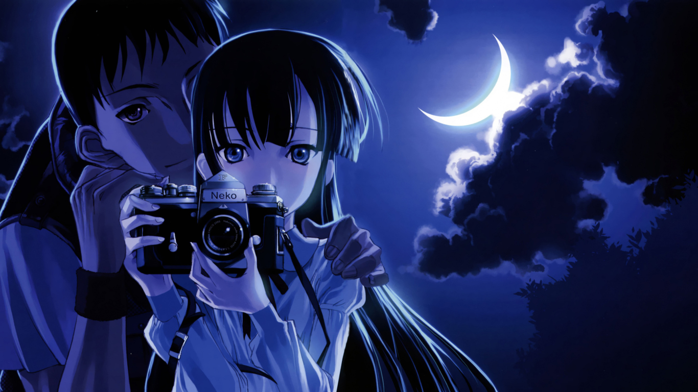 Обои Anime Girl With Vintage Photo Camera 1366x768