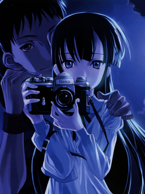 Anime Girl With Vintage Photo Camera wallpaper 480x640