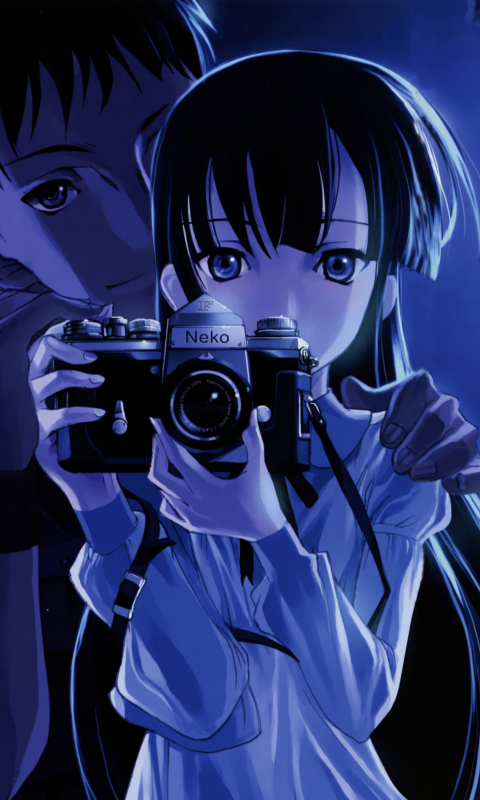Das Anime Girl With Vintage Photo Camera Wallpaper 480x800