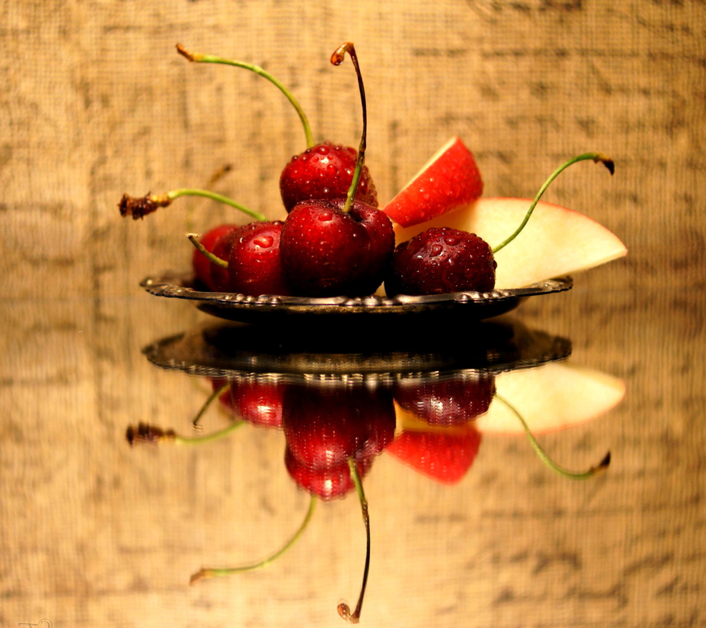 Обои Cherries Acrylic Still Life 1440x1280