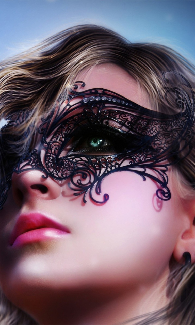 Fondo de pantalla Girl Wearing Mask 768x1280