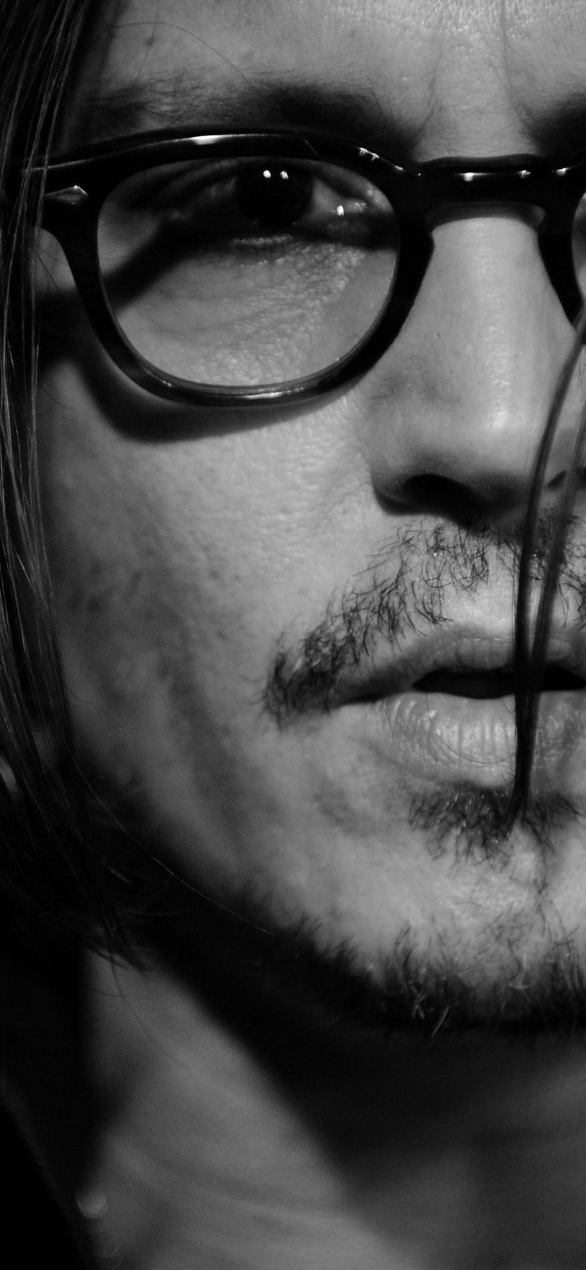 Das Johnny Depp Black And White Portrait Wallpaper 1170x2532