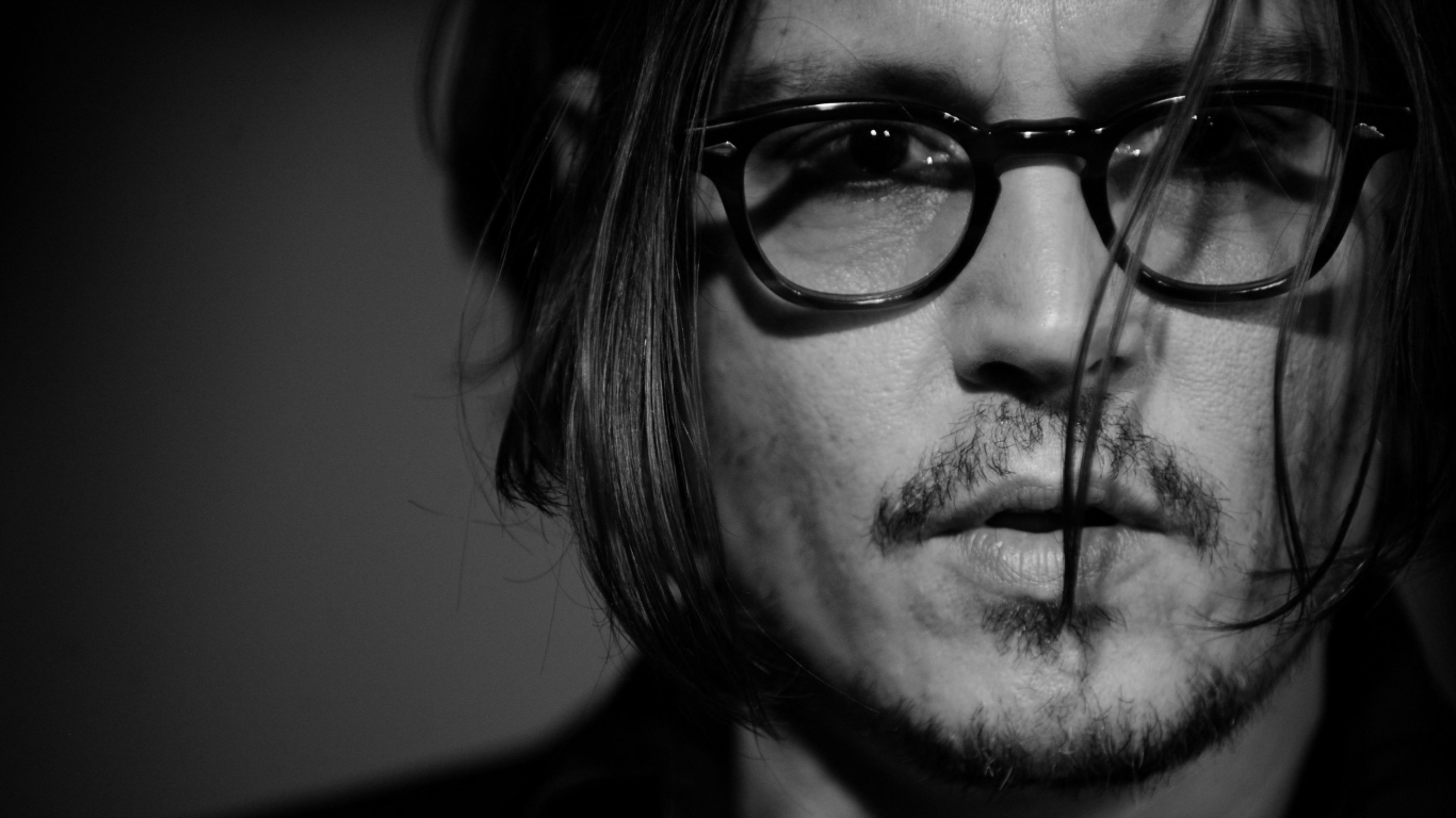 Johnny Depp Black And White Portrait wallpaper 1366x768