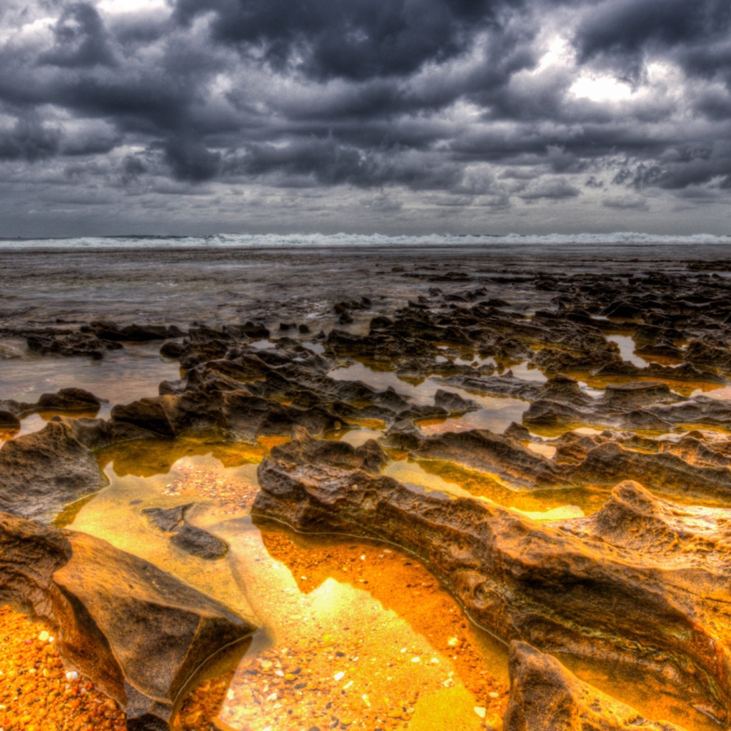 Das Hdr Dark Clouds And Gold Sand Wallpaper 1024x1024