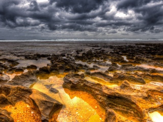 Hdr Dark Clouds And Gold Sand wallpaper 320x240