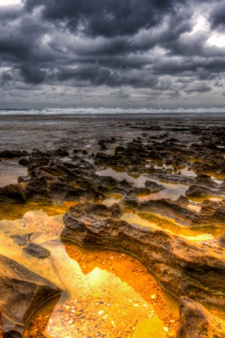 Das Hdr Dark Clouds And Gold Sand Wallpaper 320x480