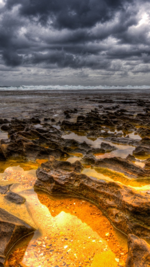 Hdr Dark Clouds And Gold Sand wallpaper 640x1136