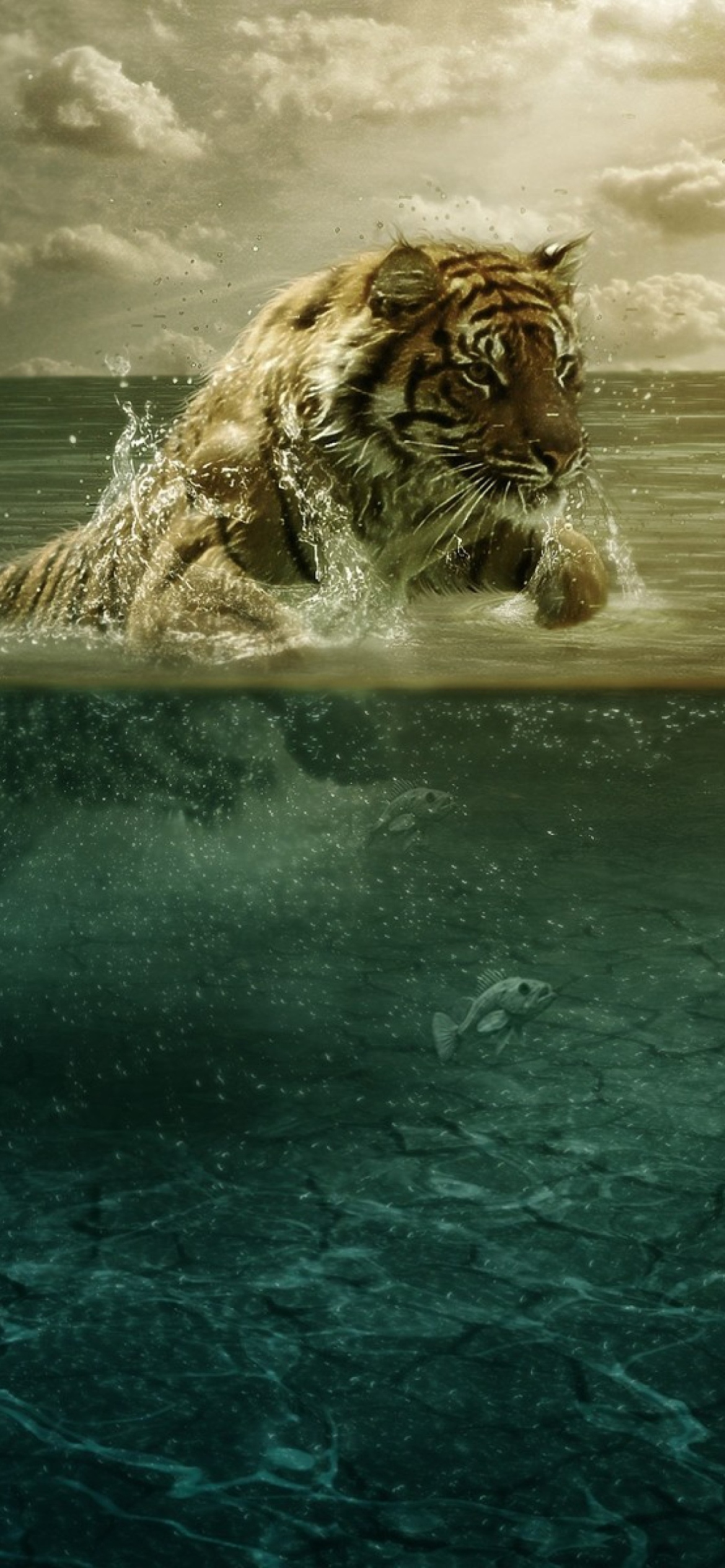 Sfondi Tiger Jumping Out Of Water 1170x2532