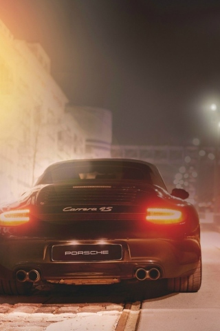 Black Porsche Carrera At Night wallpaper 320x480