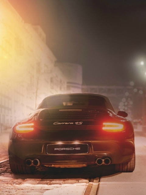 Black Porsche Carrera At Night wallpaper 480x640