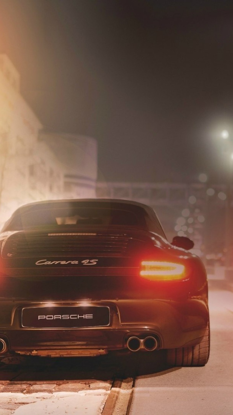 Black Porsche Carrera At Night screenshot #1 750x1334