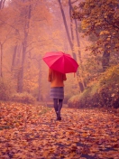 Autumn Walk With Red Umbrella wallpaper 132x176
