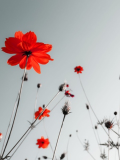 Fondo de pantalla Red Flowers Under Grey Sky 240x320