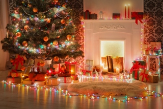 Xmas Tree with Fireplace Wallpaper for Android, iPhone and iPad