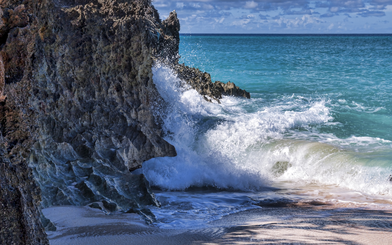 Das Rocks And Ocean Waves Wallpaper 1280x800