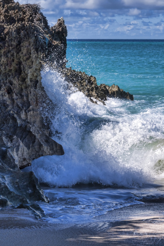 Das Rocks And Ocean Waves Wallpaper 320x480