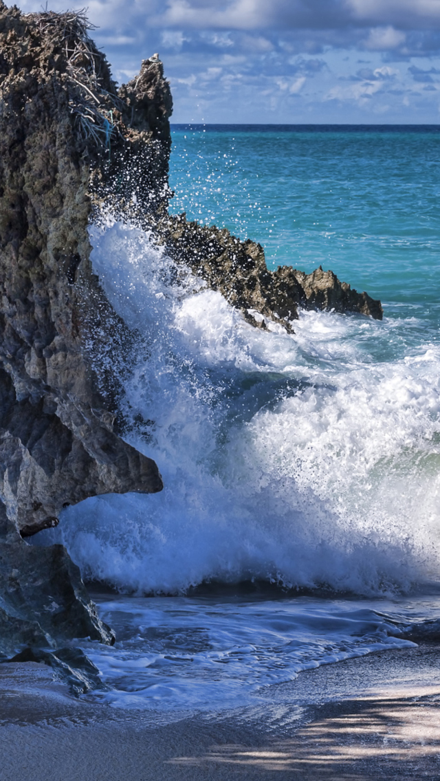 Das Rocks And Ocean Waves Wallpaper 640x1136